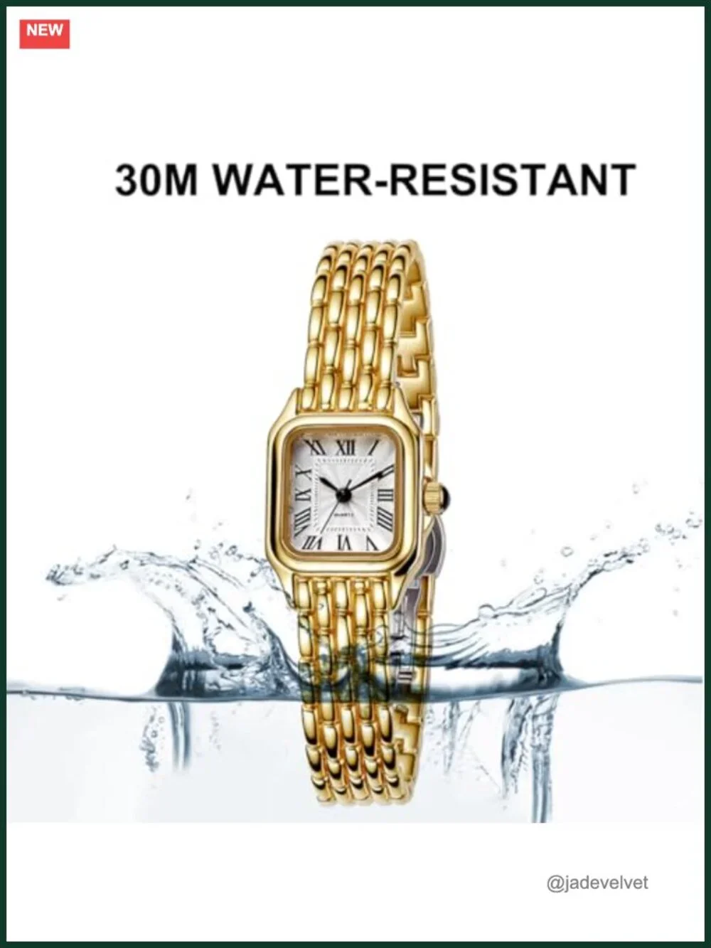 Vintage Square Gold Watch for Women Roman Dial Quartz Bracelet Water Resistant